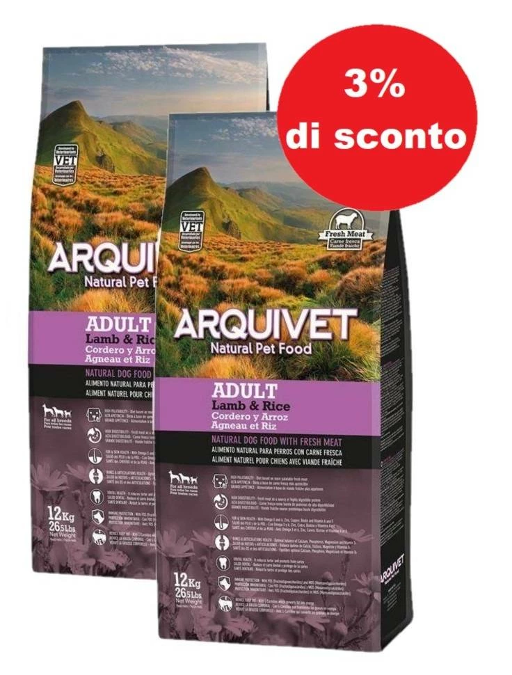 Arquivet Adult Agnello Con Riso 2x12 Kg - 3% Di Sconto In Un Set 3 Arquivet Adult Agnello Con Riso 2x12 Kg - 3% Di Sconto In Un Set