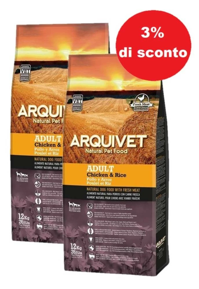 Arquivet Adult Pollo Con Riso 2x12 Kg - 3% Di Sconto In Un Set 3 Arquivet Adult Pollo Con Riso 2x12 Kg - 3% Di Sconto In Un Set
