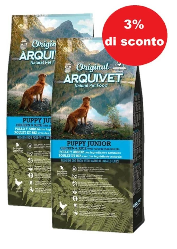 Arquivet Original Puppy&Junior Pollo Con Riso 2x12kg - 3% Di Sconto In Un Set 3 Arquivet Original Puppy&Junior Pollo Con Riso 2x12kg - 3% Di Sconto In Un Set