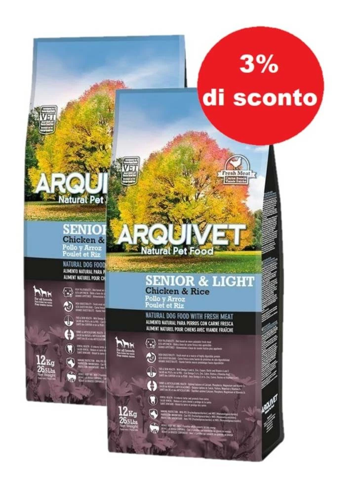Arquivet Senior&Light Pollo Con Riso 12kg - 3% Di Sconto In Un Set 3 Arquivet Senior&Light Pollo Con Riso 12kg - 3% Di Sconto In Un Set