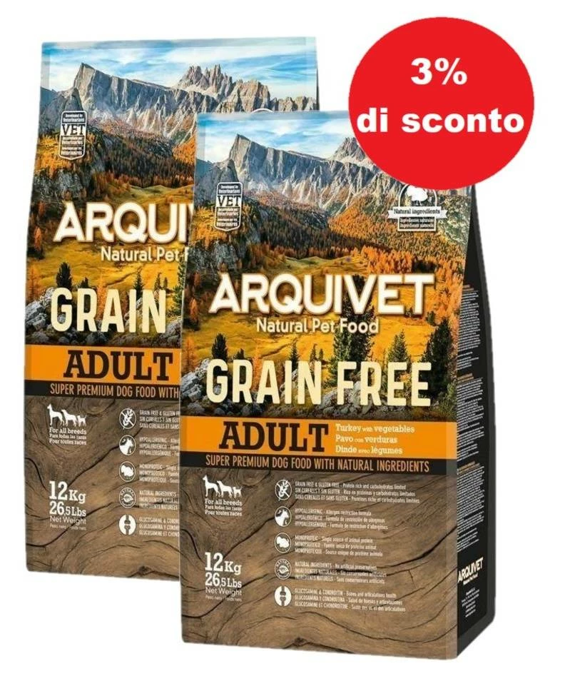 Arquivet Tacchino Senza Cereali Con Verdure 2x12 Kg - 3% Di Sconto In Un Set 3 Arquivet Tacchino Senza Cereali Con Verdure 2x12 Kg - 3% Di Sconto In Un Set
