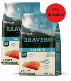 Bravery Grain Free Adult Medium Large Salmon 2x12kg - 3% Di Sconto In Un Set