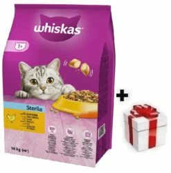 WHISKAS Cibo Secco Per Gatti Sterilizzati 1+ Sterile Con Pollo 14kg + Sorpresa Per Il Gatto GRATIS