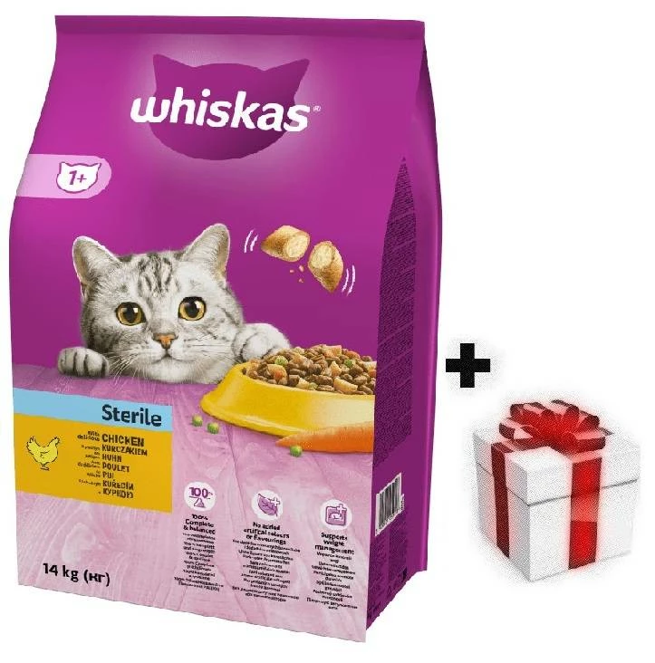 WHISKAS Cibo Secco Per Gatti Sterilizzati 1+ Sterile Con Pollo 14kg + Sorpresa Per Il Gatto GRATIS 3 WHISKAS Cibo Secco Per Gatti Sterilizzati 1+ Sterile Con Pollo 14kg + Sorpresa Per Il Gatto GRATIS